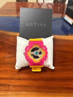 Ativa Pink and Yellow Sport Watch with Dual Display